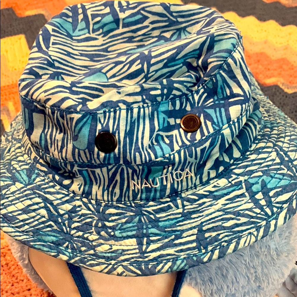 Nautica Teal and White Patterned Bucket Hat